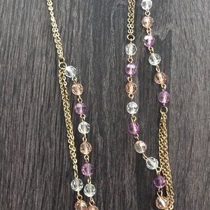 2/$14 Gold Necklace with Purple & Green Stones
